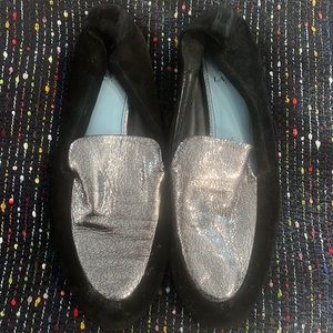 Lanvin Paris black suede and gunmetal loafer
